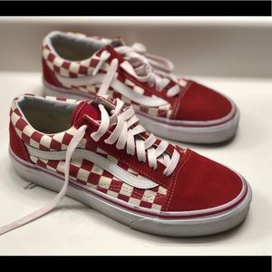 Red and white checkered Vans
